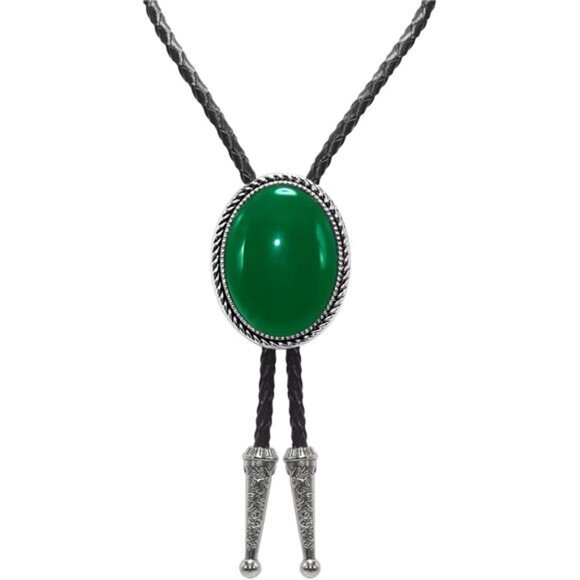 Bolo Tie Natural Colors Stone Green Natural Stone 2 - Picture 3 of 6